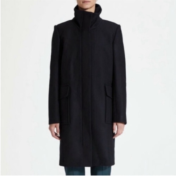 Theory Funnel Neck Wool Cashmere Blend Coat Black - Picture 1 of 10
